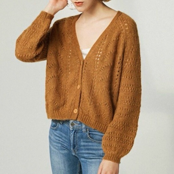 Sezane Dereck Mohair Merino Cardigan Brown Sweater Size XS